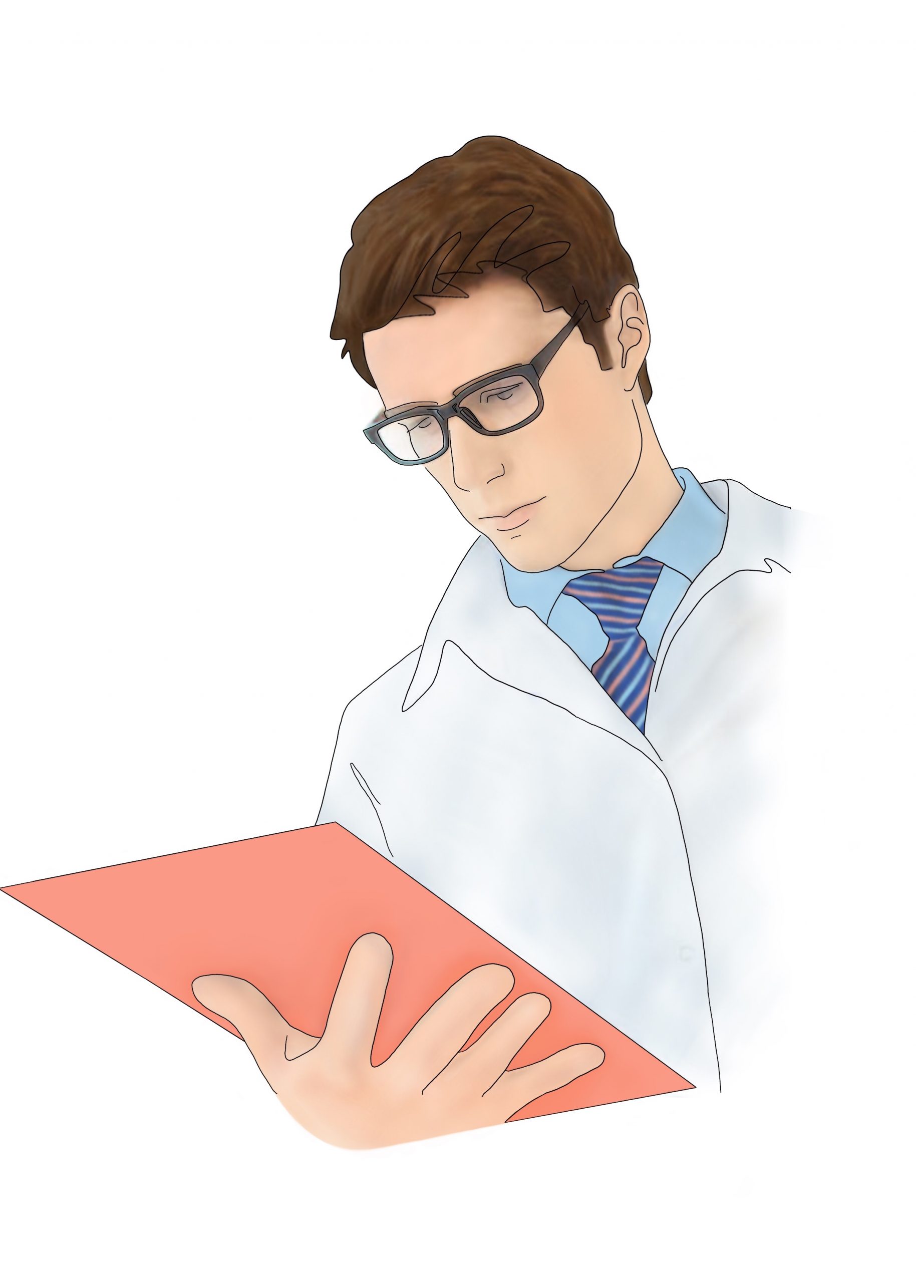A drawing of a medical provider reviewing diagnostic sleep test results
